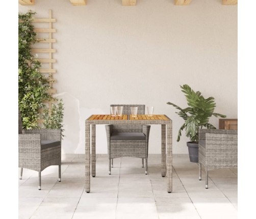 vidaXL Mesa de jardín superficie madera acacia ratán gris 90x90x75 cm