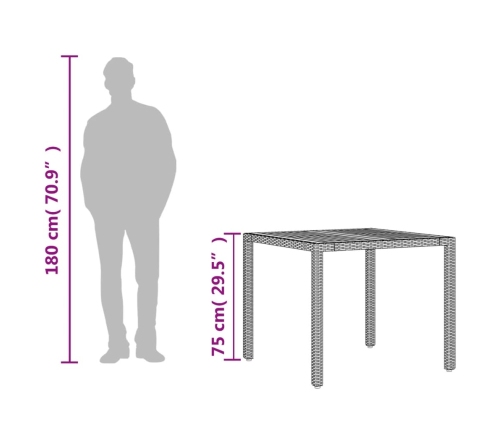 vidaXL Mesa de jardín superficie madera acacia ratán gris 90x90x75 cm