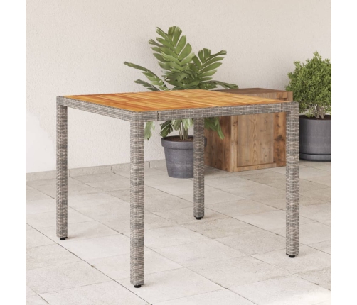 vidaXL Mesa de jardín superficie madera acacia ratán gris 90x90x75 cm