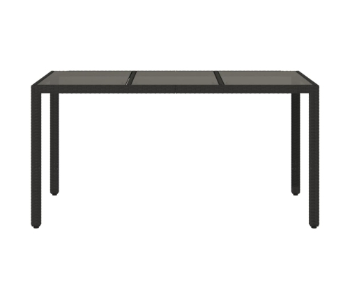 Mesa de jardín superficie de vidrio ratán PE negro 150x90x75 cm