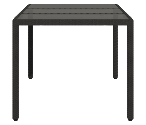 Mesa de jardín superficie de vidrio ratán PE negro 150x90x75 cm