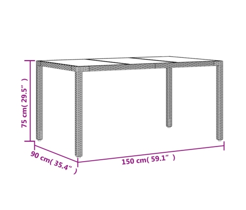 Mesa de jardín superficie de vidrio ratán PE negro 150x90x75 cm