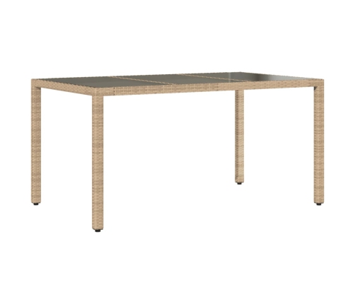 Mesa de jardín superficie de vidrio ratán PE beige 150x90x75 cm