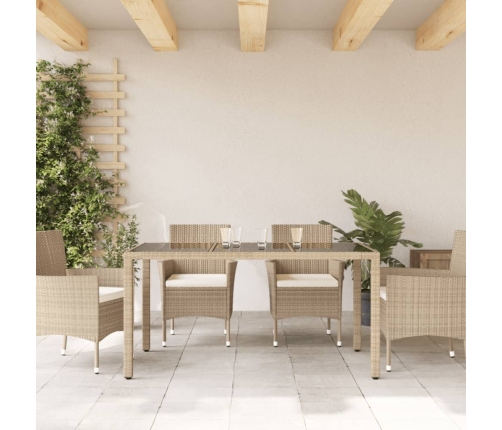 Mesa de jardín superficie de vidrio ratán PE beige 150x90x75 cm