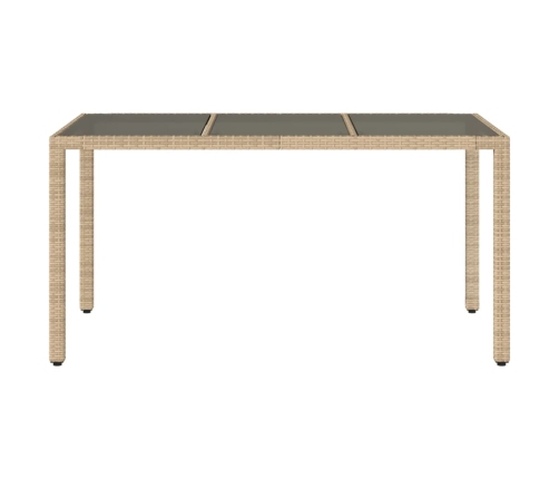 Mesa de jardín superficie de vidrio ratán PE beige 150x90x75 cm