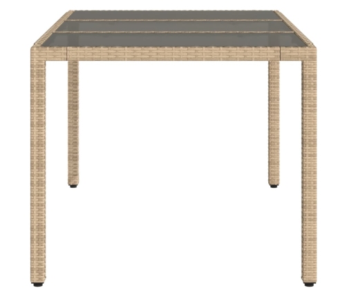 Mesa de jardín superficie de vidrio ratán PE beige 150x90x75 cm