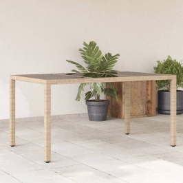 Mesa de jardín superficie de vidrio ratán PE beige 150x90x75 cm