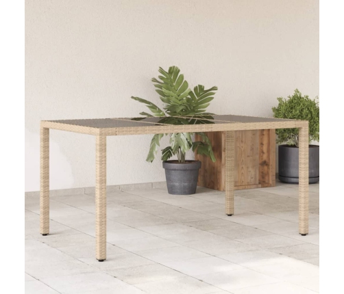 Mesa de jardín superficie de vidrio ratán PE beige 150x90x75 cm