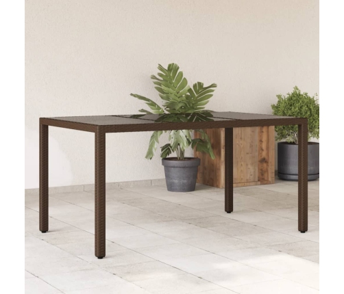 Mesa de jardín superficie de vidrio ratán PE marrón 150x90x75cm