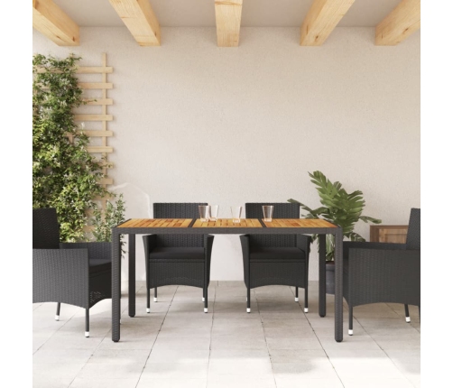 Mesa de jardín superficie madera acacia ratán negro 150x90x75cm