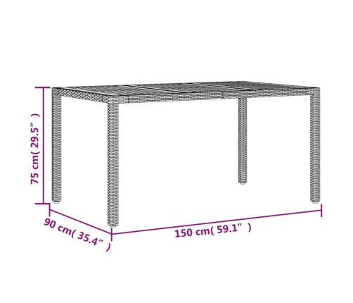 Mesa de jardín superficie madera acacia ratán negro 150x90x75cm