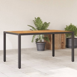 Mesa de jardín superficie madera acacia ratán negro 150x90x75cm