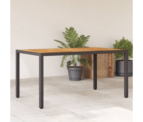 Mesa de jardín superficie madera acacia ratán negro 150x90x75cm