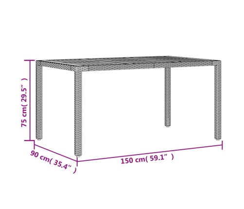 Mesa de jardín superficie madera acacia ratán gris 150x90x75cm