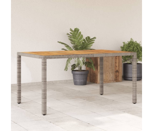 Mesa de jardín superficie madera acacia ratán gris 150x90x75cm