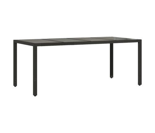 Mesa de jardín superficie de vidrio ratán PE negro 190x90x75 cm