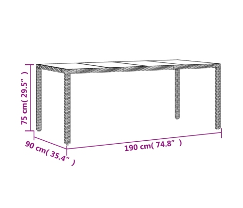 Mesa de jardín superficie de vidrio ratán PE negro 190x90x75 cm