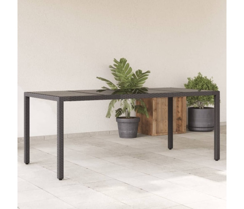 Mesa de jardín superficie de vidrio ratán PE negro 190x90x75 cm