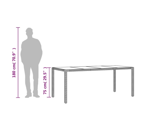 Mesa de jardín superficie de vidrio ratán PE gris 190x90x75 cm