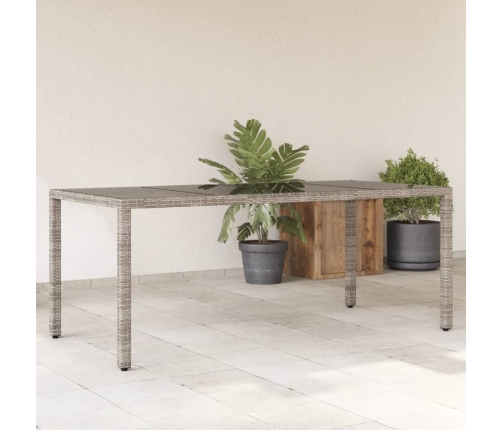 Mesa de jardín superficie de vidrio ratán PE gris 190x90x75 cm