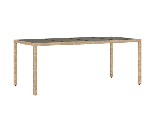 Mesa de jardín superficie de vidrio ratán PE beige 190x90x75 cm