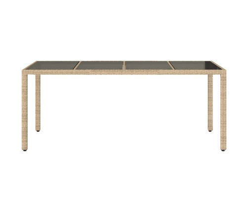 Mesa de jardín superficie de vidrio ratán PE beige 190x90x75 cm