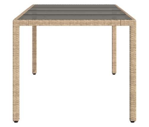 Mesa de jardín superficie de vidrio ratán PE beige 190x90x75 cm