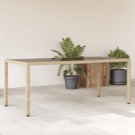 Mesa de jardín superficie de vidrio ratán PE beige 190x90x75 cm