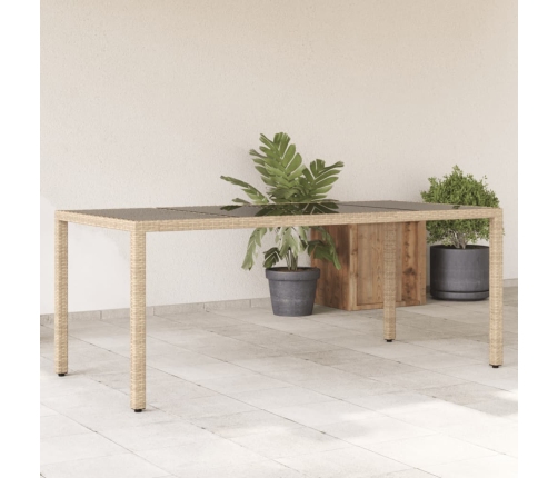 Mesa de jardín superficie de vidrio ratán PE beige 190x90x75 cm