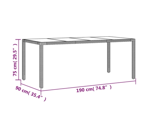 Mesa de jardín superficie de vidrio ratán PE marrón 190x90x75cm