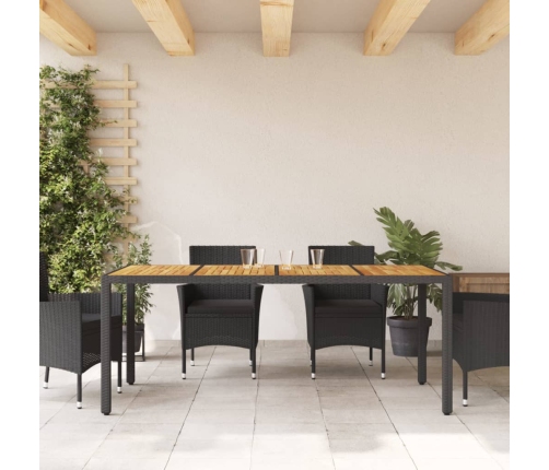 Mesa de jardín superficie madera acacia ratán negro 190x90x75cm