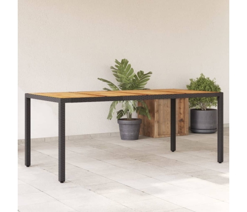 Mesa de jardín superficie madera acacia ratán negro 190x90x75cm