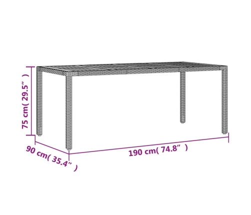 Mesa de jardín superficie madera acacia ratán gris 190x90x75cm