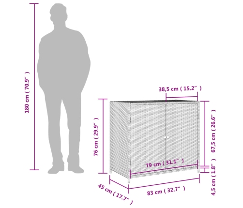 Armario de almacenaje de jardín ratán PE marrón 83x45x76 cm
