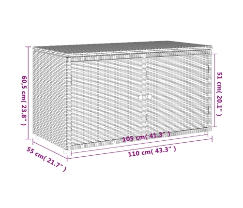 Armario de almacenaje de jardín ratán PE gris 110x55x60,5 cm