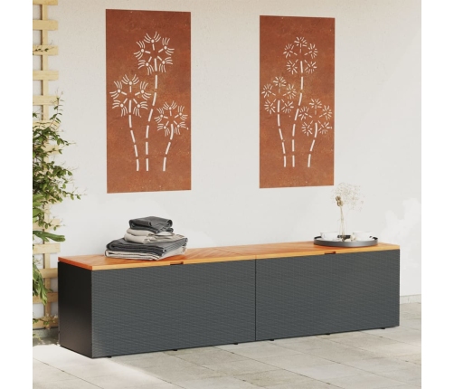 Caja de almacenaje jardín madera acacia ratán negro 220x50x54cm