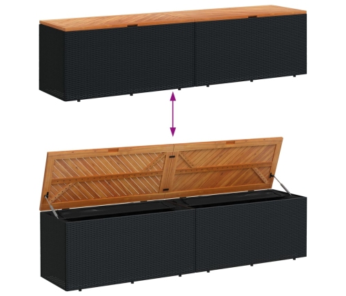 Caja de almacenaje jardín madera acacia ratán negro 220x50x54cm