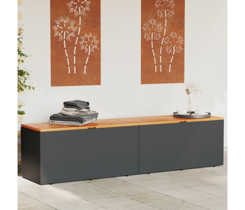 vidaXL Caja de almacenaje jardín madera acacia ratán negro 220x50x54cm