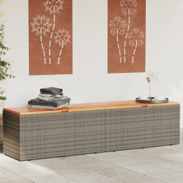 Caja de almacenaje jardín madera acacia ratán gris 220x50x54cm