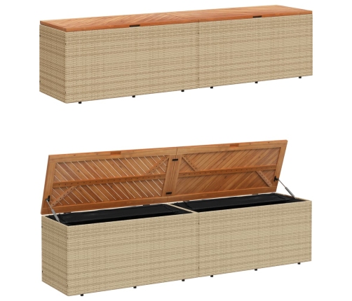 Caja de almacenaje jardín madera acacia ratán beige 220x50x54cm