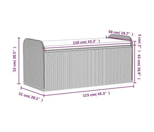 Banco de almacenaje y cojín ratán sintético marrón 115x51x52 cm
