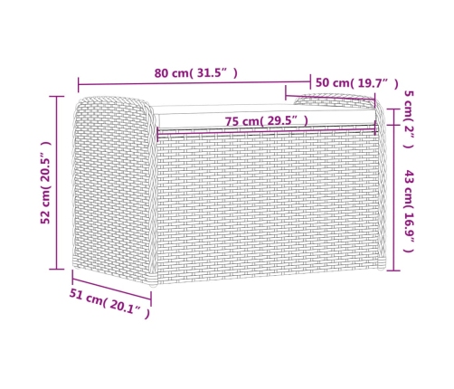 Banco de almacenaje con cojín ratán sintético negro 80x51x52 cm