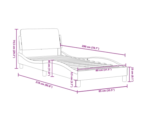 Estructura de cama con cabecero sin colchón tela azul 80x200 cm