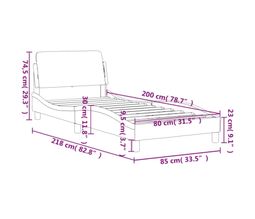 Estructura de cama sin colchón terciopelo gris claro 80x200 cm