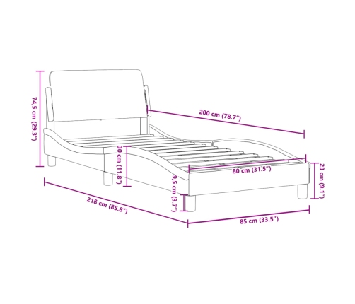 Cama con cabecero sin colchón terciopelo negro 80x200 cm