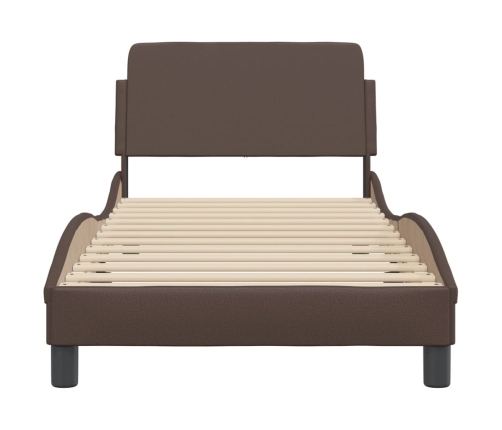 Estructura de cama sin colchón cuero sintético marrón 80x200 cm