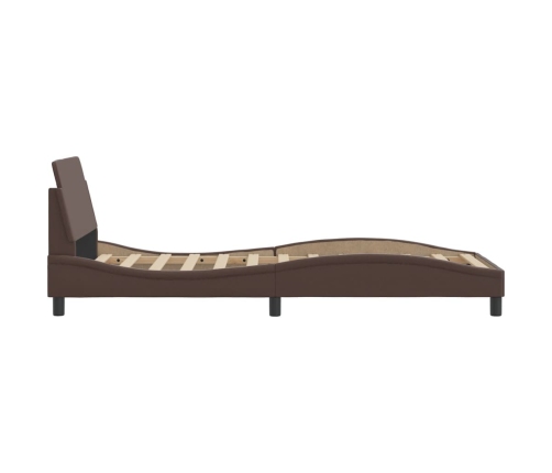 Estructura de cama sin colchón cuero sintético marrón 80x200 cm