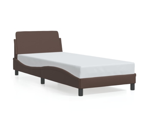 Estructura de cama sin colchón cuero sintético marrón 80x200 cm