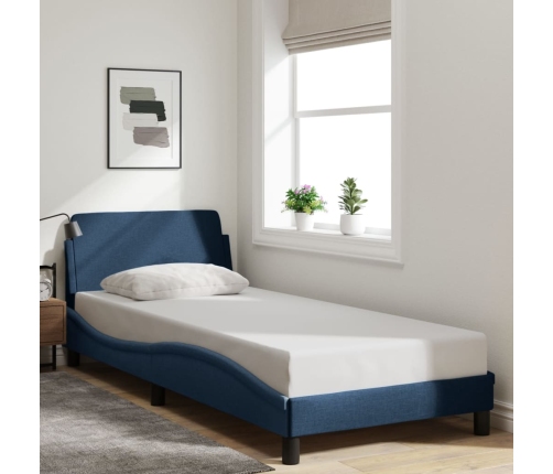 Estructura de cama con cabecero sin colchón tela azul 90x190 cm