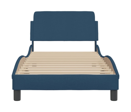 Estructura de cama con cabecero sin colchón tela azul 90x190 cm